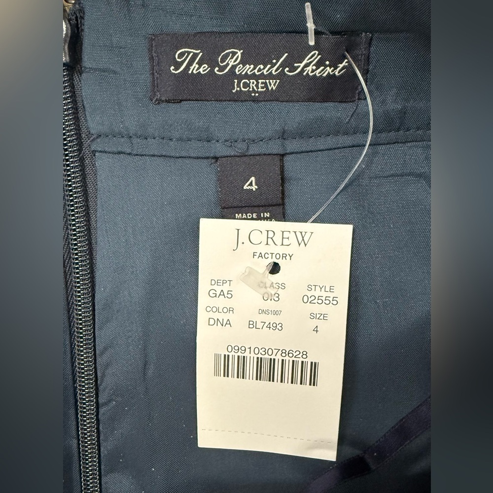 J. Crew Polka Dot Satin Navy Blue Skirt The Pencil Skirt NWT Party Office - Picture 6 of 8